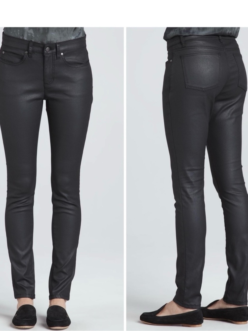 Eileen Fisher Wax Coated Organic Cotton Skinny Jeans Black Women’s Size 14